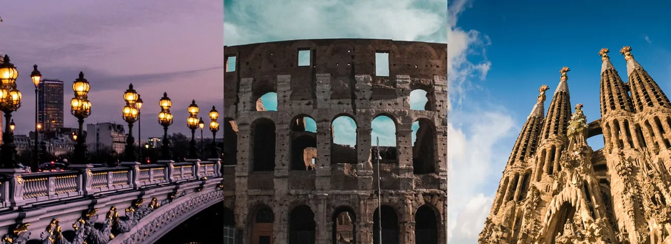 Paris, Roma e Barcelona, destinos internacionais
